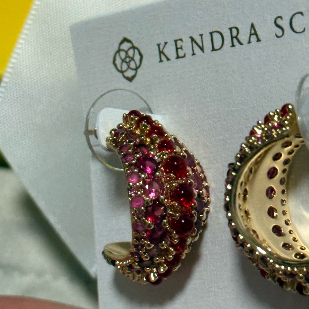 NWT Kendra Scott Krista Gold Hoop Earrings in Red Mix - Picture 5 of 8